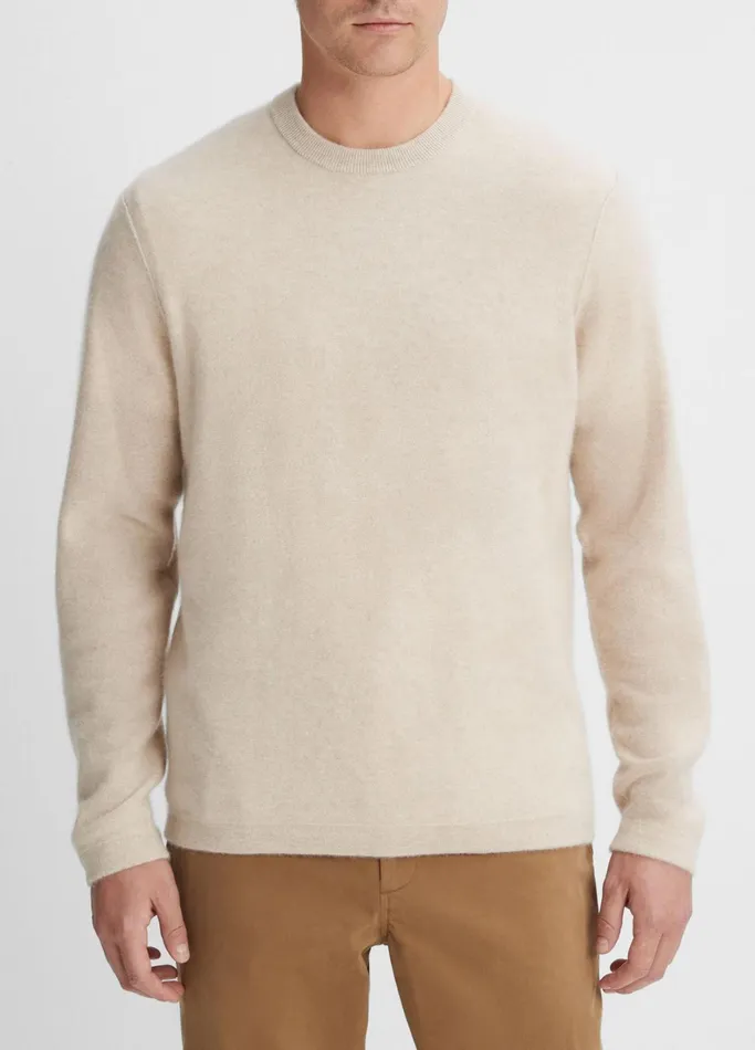 Vince Sweaters Men Plush Cashmere Crew Neck Sweater Light Heather Runyon