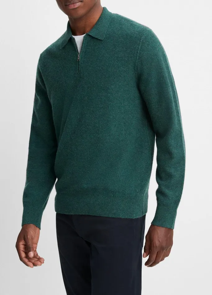 Vince Sweaters Men Plush Cashmere QuarterZip Sweater Light Deep Teal