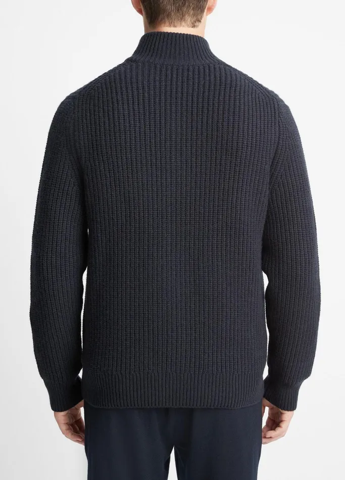 Vince Sweaters Men ShakerStitch WoolCashmere FullZip Sweater Coastal Blue