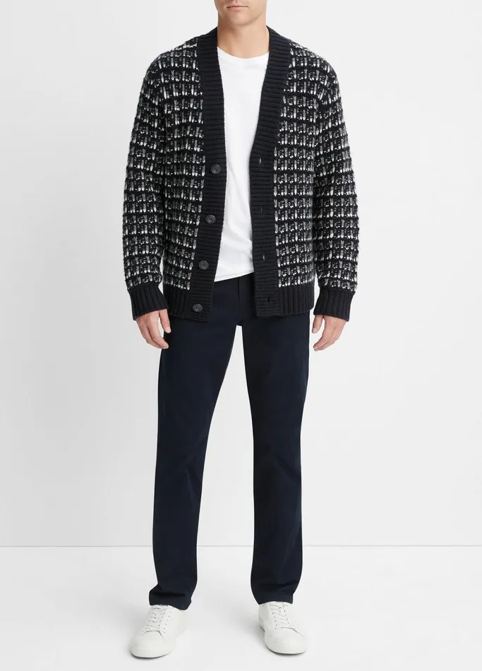 Vince Sweaters Men WoolCashmere Winter Tweed Cardigan Coastal Blue Combo