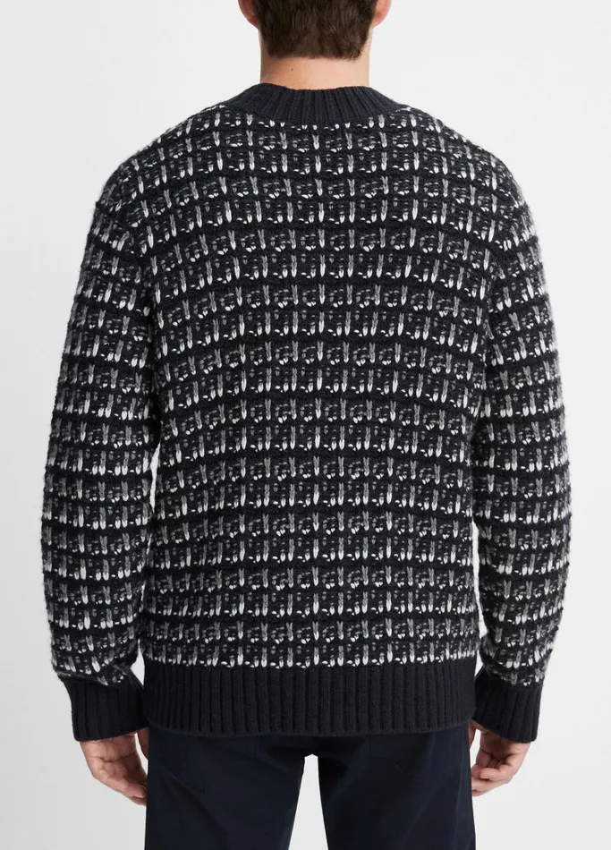 Vince Sweaters Men WoolCashmere Winter Tweed Cardigan Coastal Blue Combo
