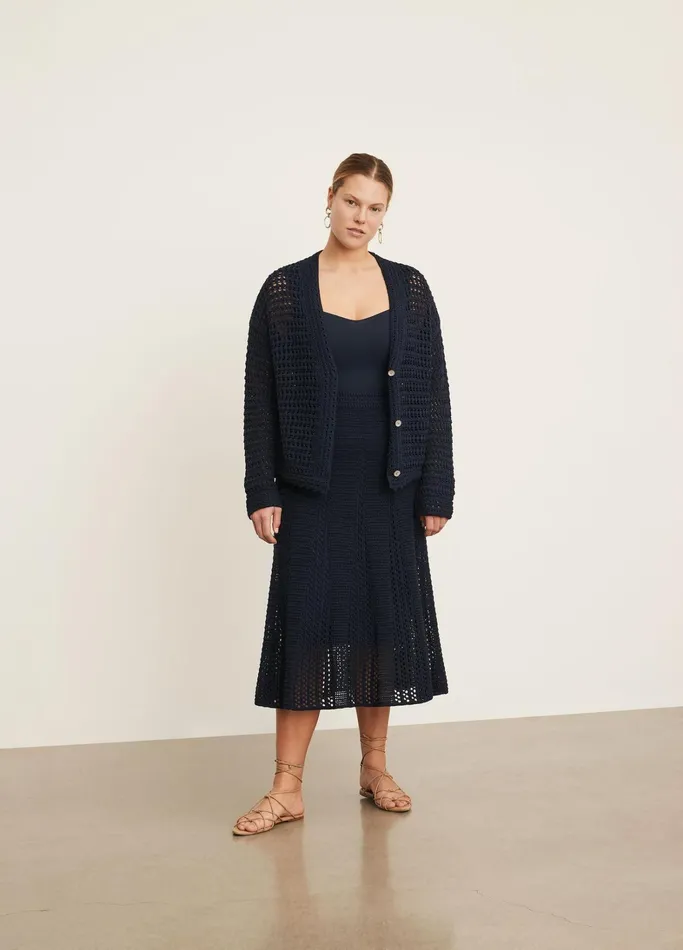 Vince Sweaters Women Crochet Cardigan Sweater Navy