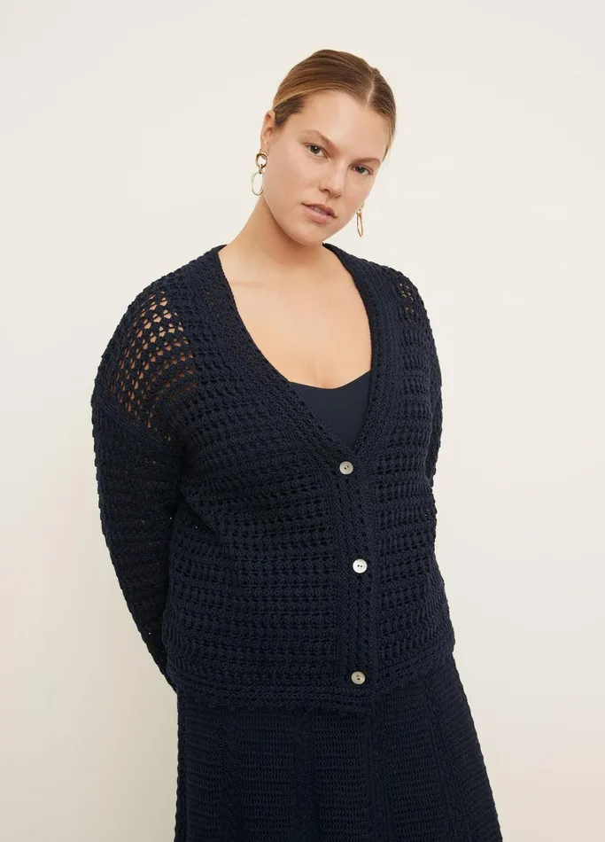 Vince Sweaters Women Crochet Cardigan Sweater Navy