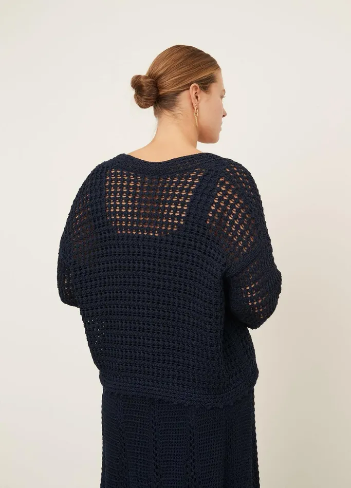 Vince Sweaters Women Crochet Cardigan Sweater Navy