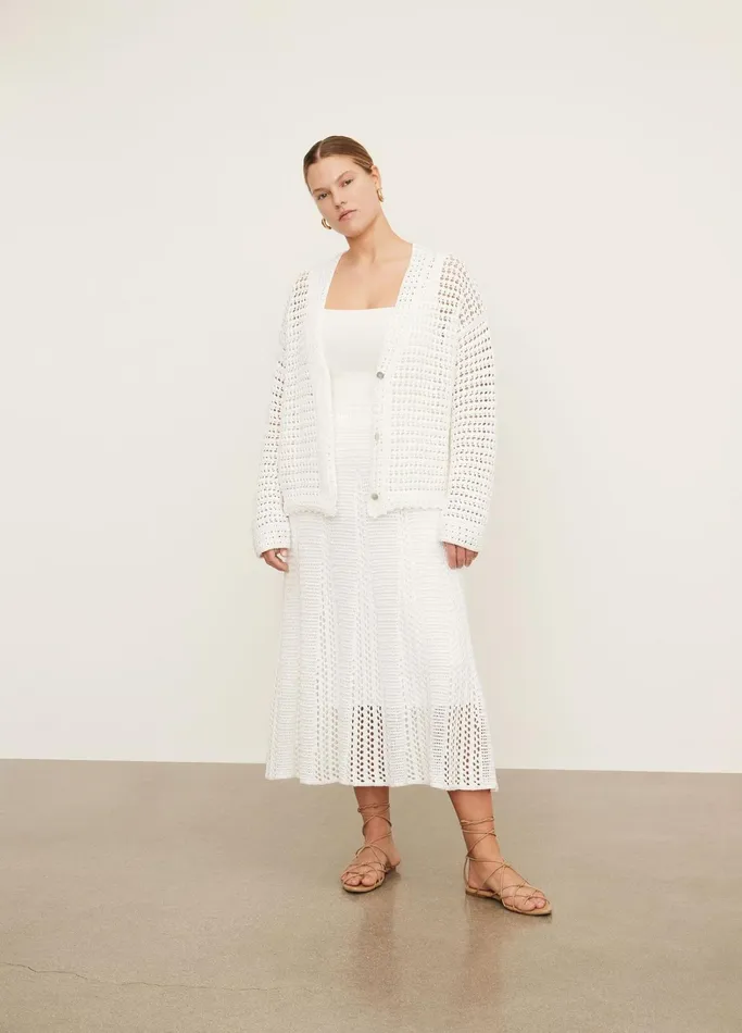Vince Sweaters Women Crochet Cardigan Sweater Optic White