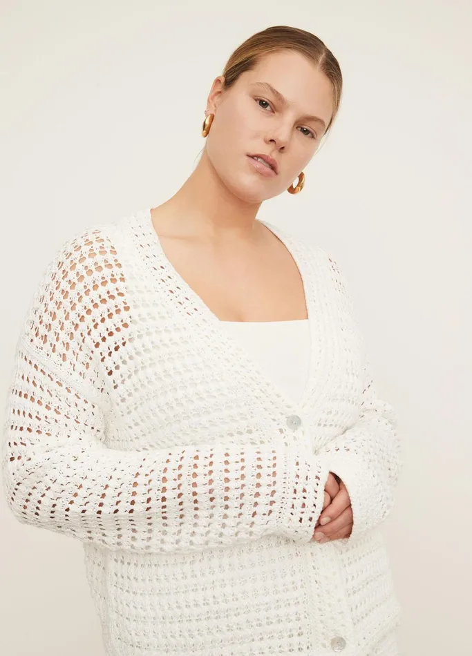 Vince Sweaters Women Crochet Cardigan Sweater Optic White