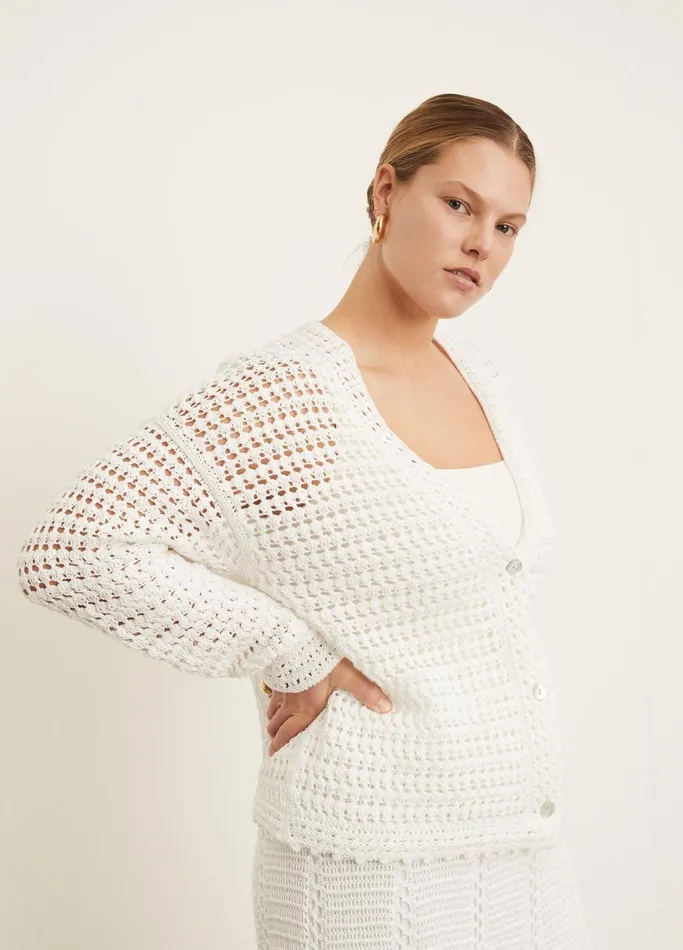 Vince Sweaters Women Crochet Cardigan Sweater Optic White