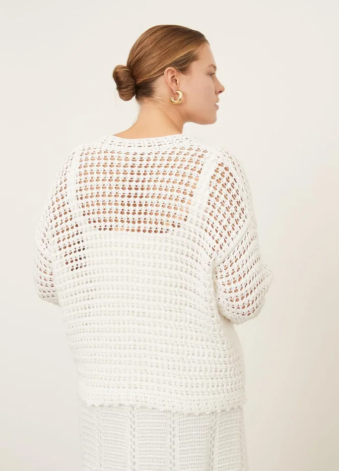 Vince Sweaters Women Crochet Cardigan Sweater Optic White
