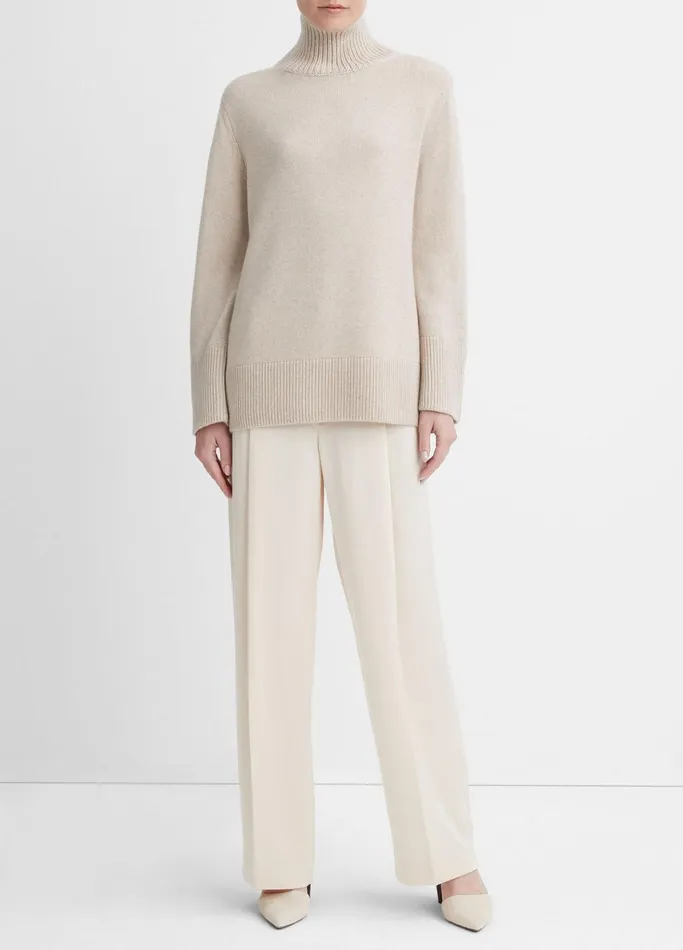 Vince Sweaters Women MixedGauge WoolCashmere Turtleneck Tunic Sweater Heather Hazel Cream