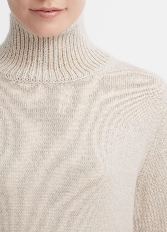 Vince Sweaters Women MixedGauge WoolCashmere Turtleneck Tunic Sweater Heather Hazel Cream