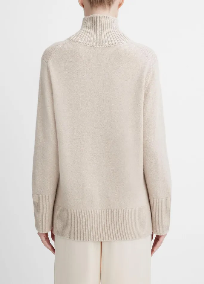 Vince Sweaters Women MixedGauge WoolCashmere Turtleneck Tunic Sweater Heather Hazel Cream