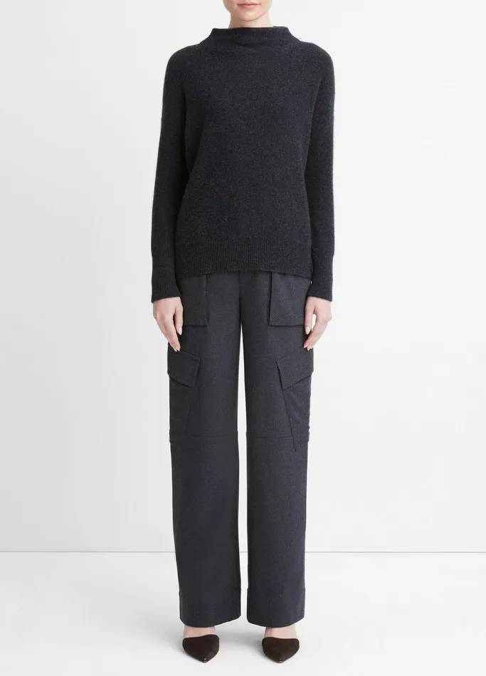 Vince Sweaters Women Plush Cashmere Funnel Neck Sweater Heather Charcoal