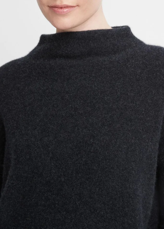Vince Sweaters Women Plush Cashmere Funnel Neck Sweater Heather Charcoal