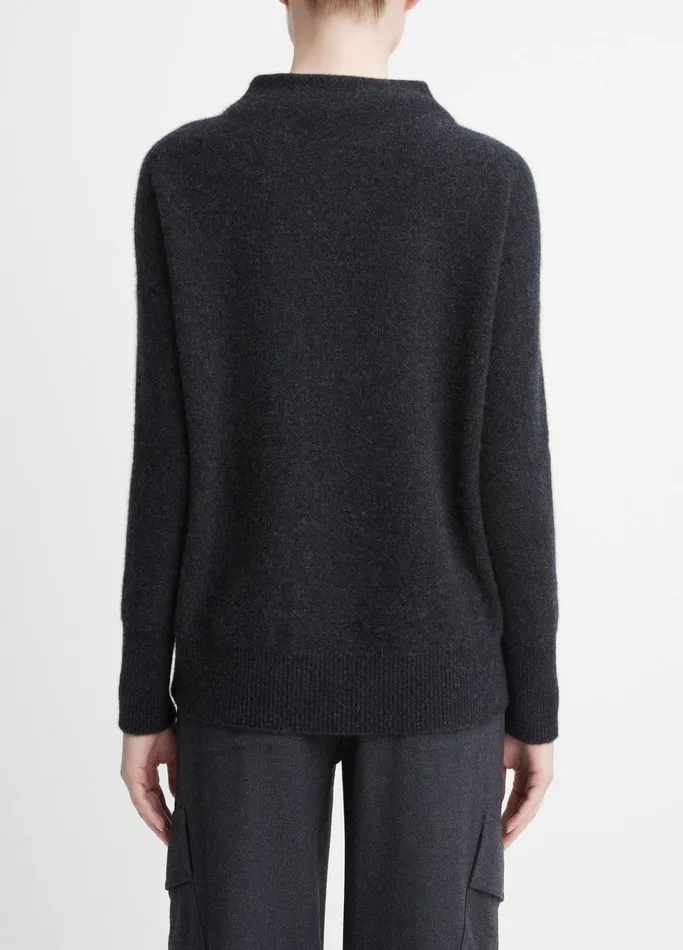 Vince Sweaters Women Plush Cashmere Funnel Neck Sweater Heather Charcoal