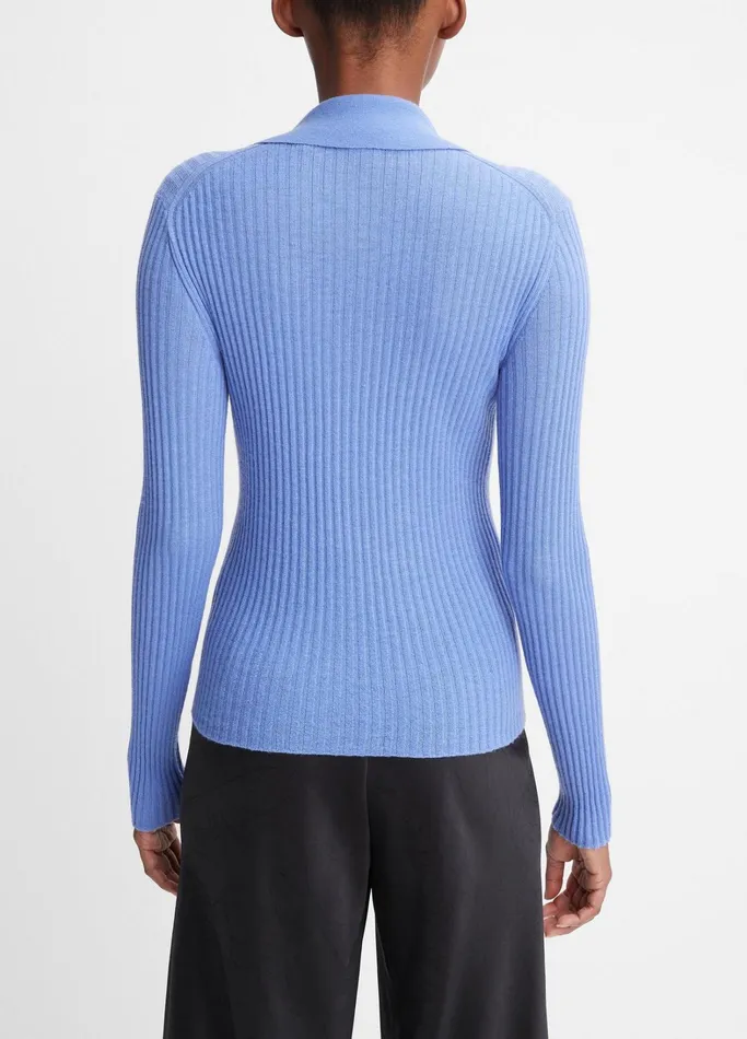 Vince Sweaters Women Ribbed CashmereSilk ButtonFront Polo Sweater Wave Quartz