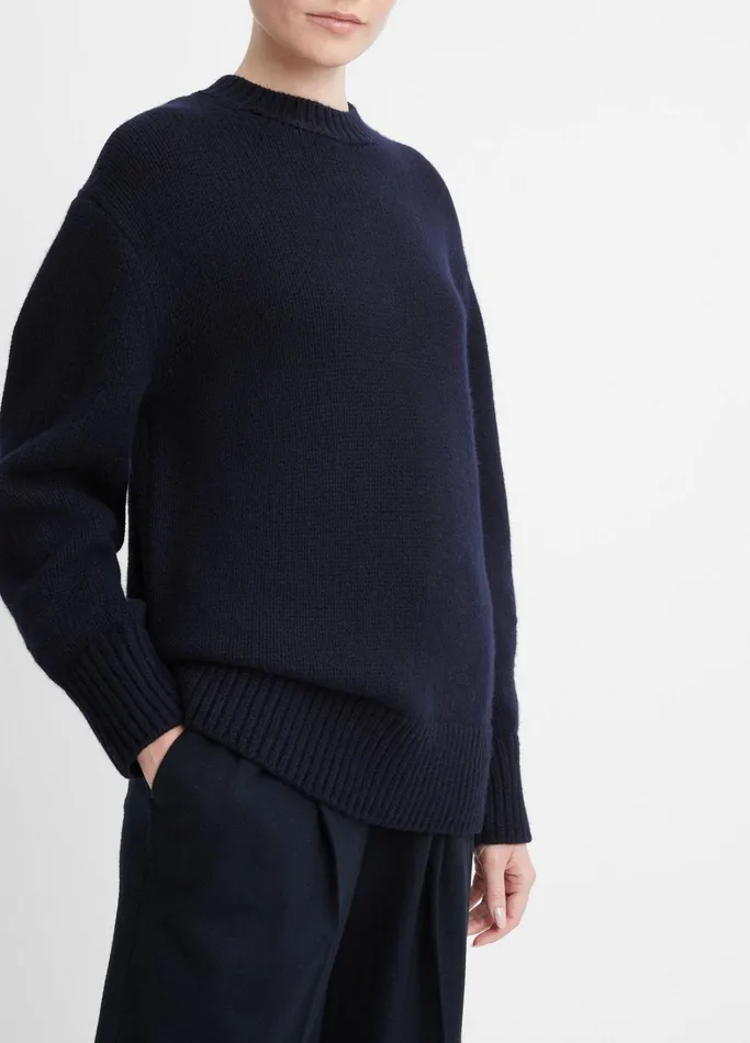Vince Sweaters Women Wool And Cashmere Boyfriend Crew Neck Sweater Coastal Blue