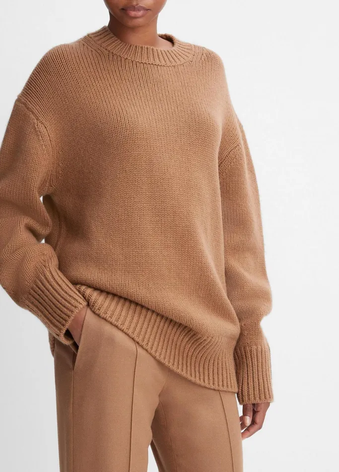Vince Sweaters Women Wool And Cashmere Boyfriend Crew Neck Sweater Mink