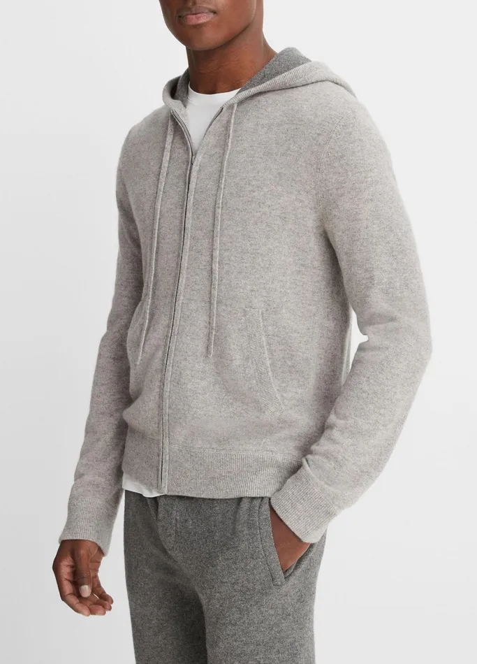 Vince Sweatshirts and Hoodies Men Cashmere Full Zip Hoodie Heather Grey