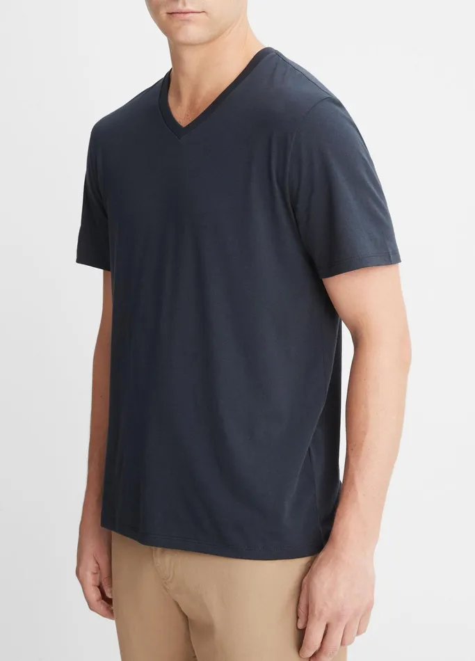 Vince TShirts and Polos Men Pima Cotton VNeck TShirt Coastal Blue