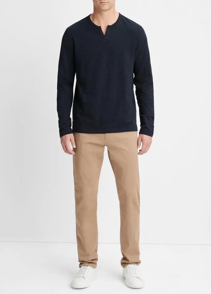 Vince TShirts and Polos Men Slub Cotton SplitNeck TShirt Coastal Blue