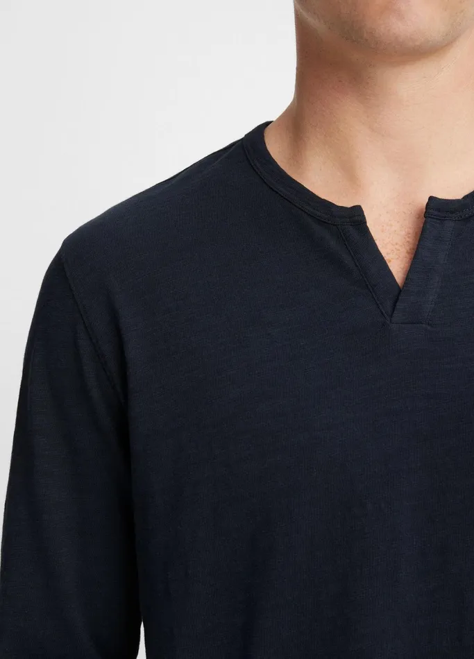 Vince TShirts and Polos Men Slub Cotton SplitNeck TShirt Coastal Blue