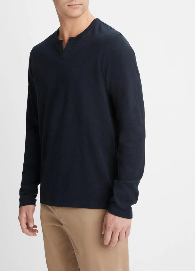 Vince TShirts and Polos Men Slub Cotton SplitNeck TShirt Coastal Blue