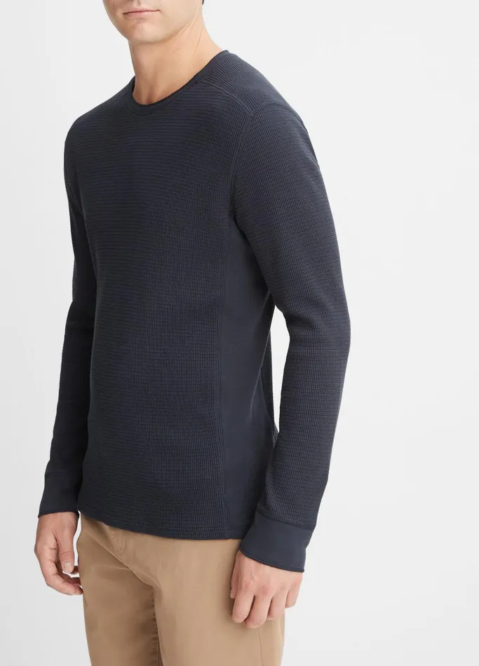Vince TShirts and Polos Men Thermal Long Sleeve Crew Neck Pullover Coastal Blue