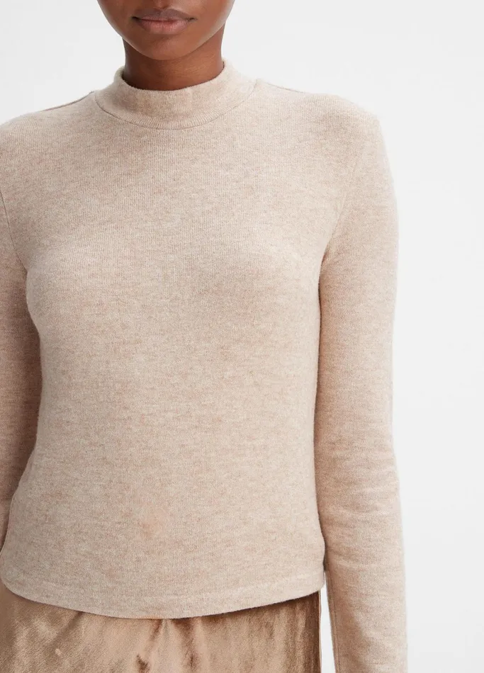 Vince TShirts Women Cozy Mock Neck Top Heather Hazel Cream