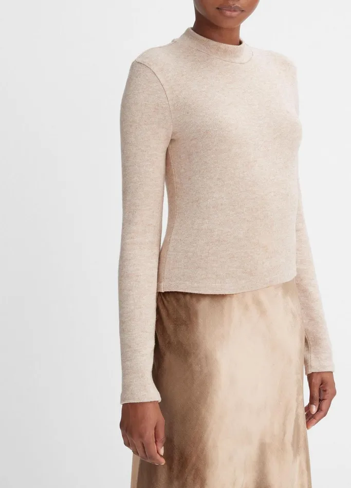 Vince TShirts Women Cozy Mock Neck Top Heather Hazel Cream