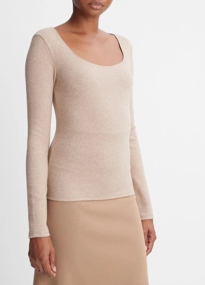 Vince TShirts Women Cozy Scoop Neck Top Heather Hazel Cream