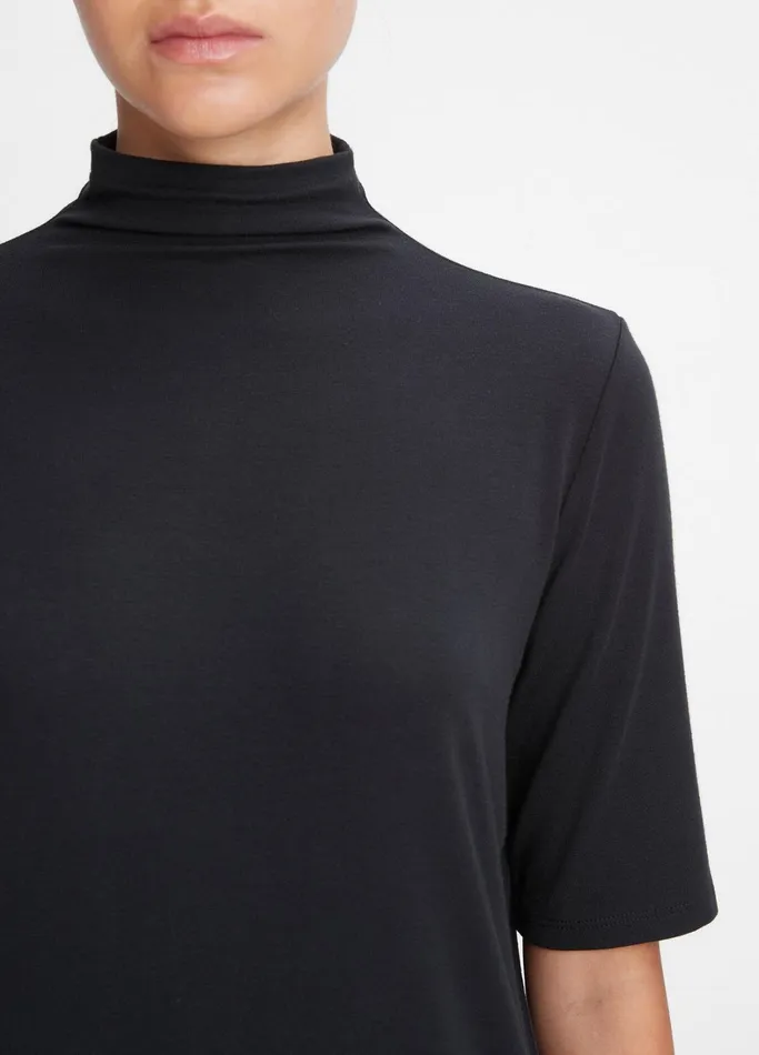 Vince TShirts Women Relaxed ElbowSleeve Mock Neck TShirt Black