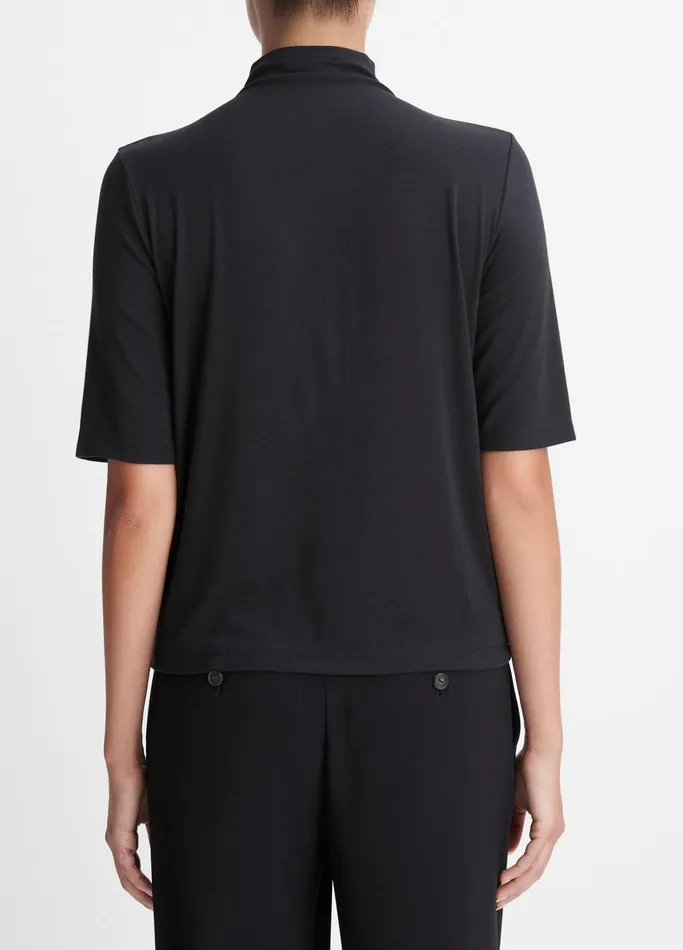 Vince TShirts Women Relaxed ElbowSleeve Mock Neck TShirt Black