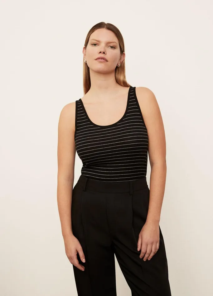Vince TShirts Women Striped Scoop Neck Camisole Blackoff White