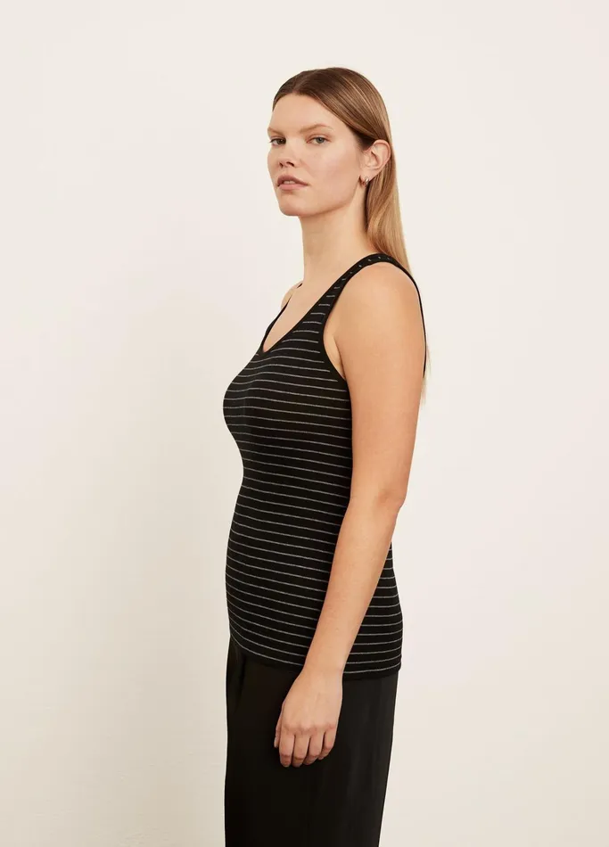 Vince TShirts Women Striped Scoop Neck Camisole Blackoff White
