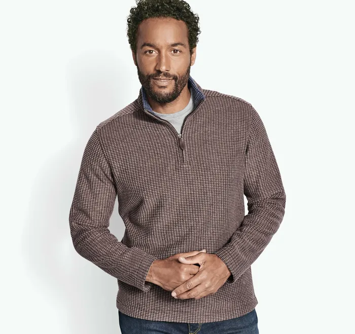 Waffle Quarter Zip Brown Men Sweaters and Knits Johnston and Murphy