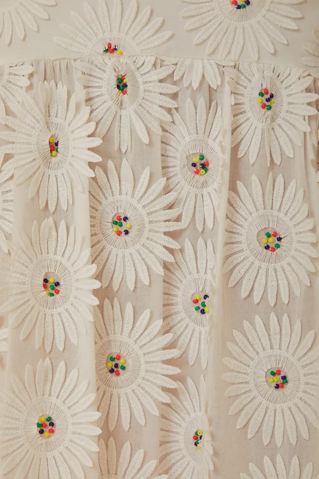 White Daisy 3d Flower Embroidered Maxi Skirt Women Farm Rio Skirts