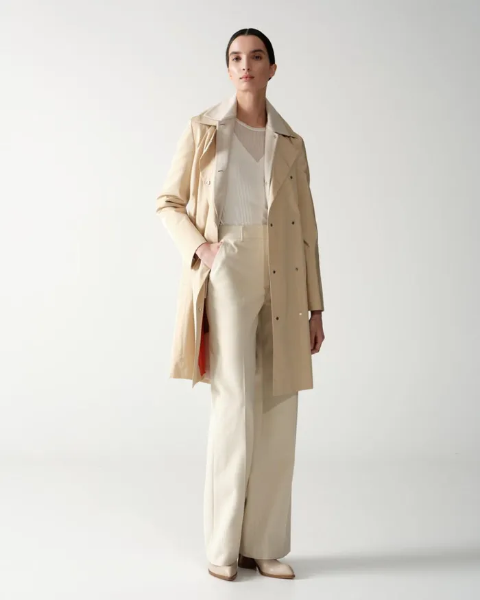 Wide Straight Leg Pants In Cotton Wool Gabardine Sand Women Akris Pants
