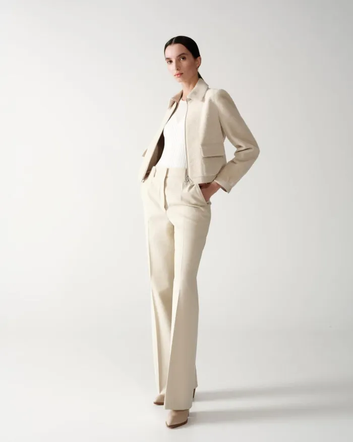 Wide Straight Leg Pants In Cotton Wool Gabardine Sand Women Akris Pants