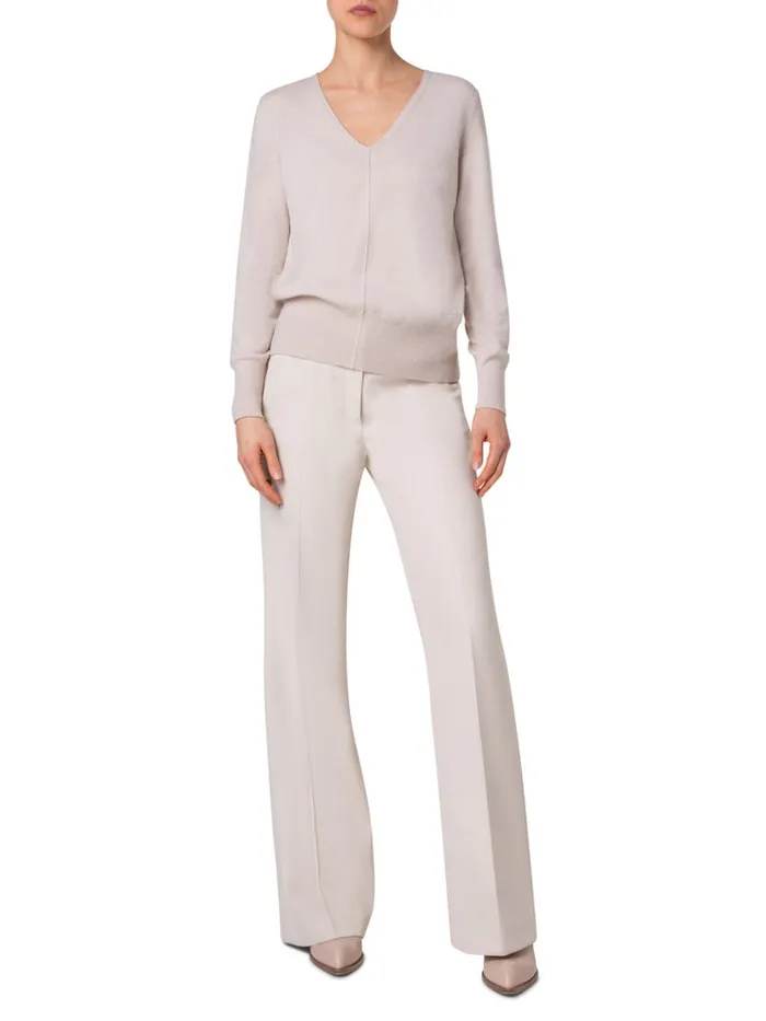 Wide Straight Leg Pants In Cotton Wool Gabardine Sand Women Akris Pants
