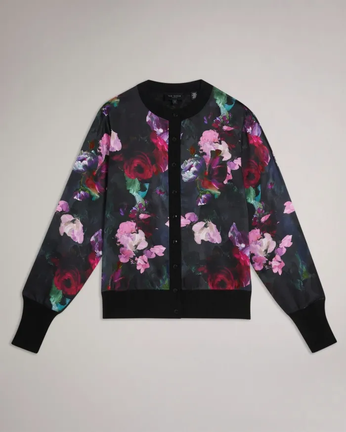 Women ABBALEE 8211 Printed Woven Front Cardigan Black Ted Baker Jumpers and Cardigans
