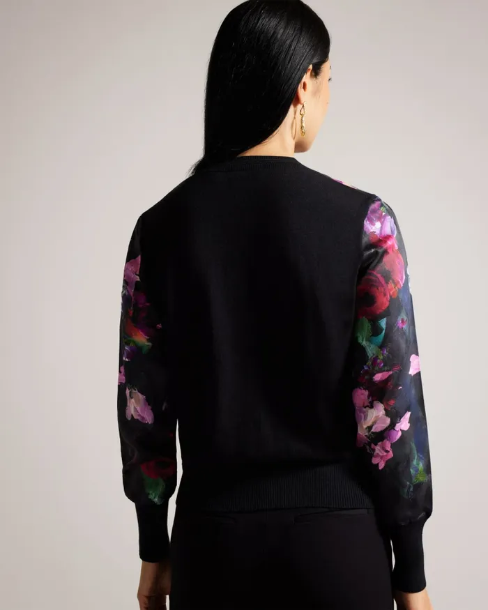 Women ABBALEE 8211 Printed Woven Front Cardigan Black Ted Baker Jumpers and Cardigans