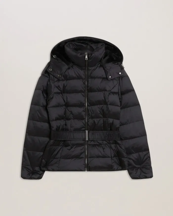 Women ABBIIEE 8211 Belted Padded Coat With Detachable Hood Black Ted Baker Coats and Jackets