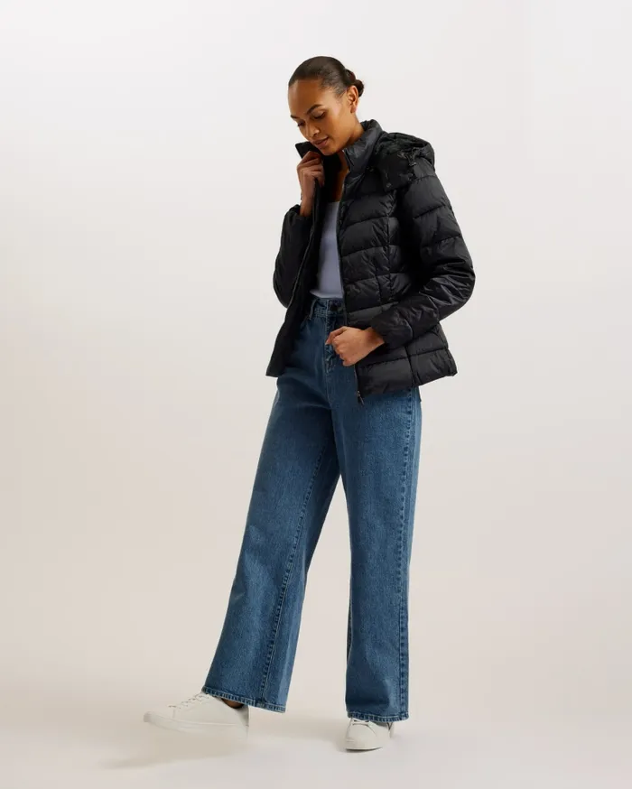 Women ABBIIEE 8211 Belted Padded Coat With Detachable Hood Black Ted Baker Coats and Jackets