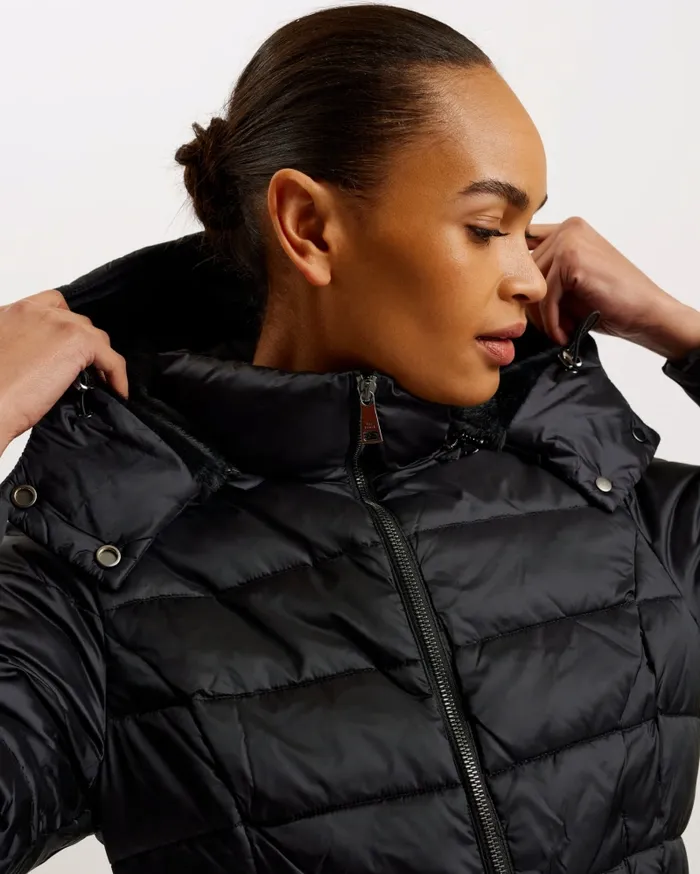 Women ABBIIEE 8211 Belted Padded Coat With Detachable Hood Black Ted Baker Coats and Jackets