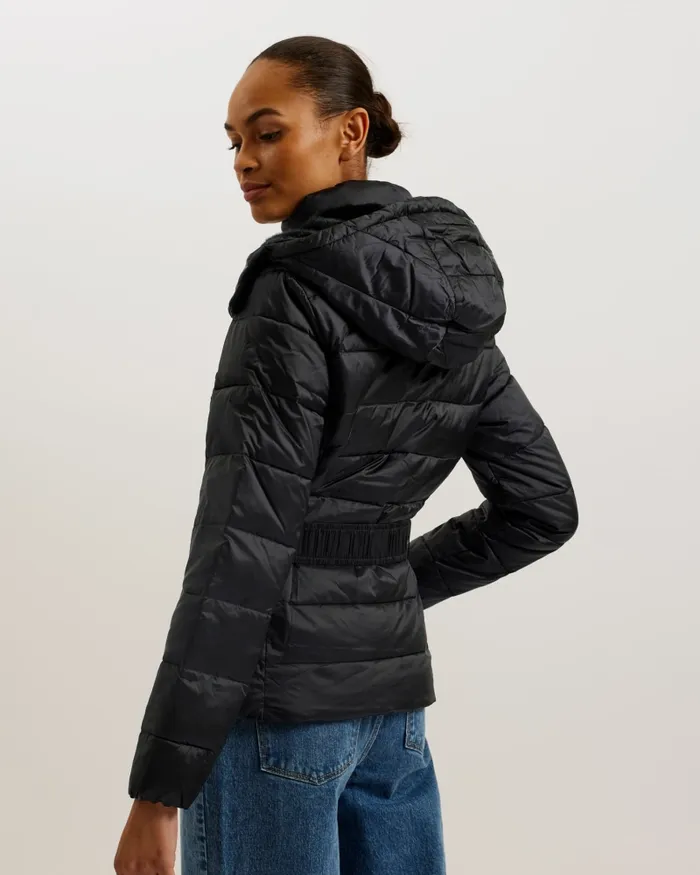 Women ABBIIEE 8211 Belted Padded Coat With Detachable Hood Black Ted Baker Coats and Jackets
