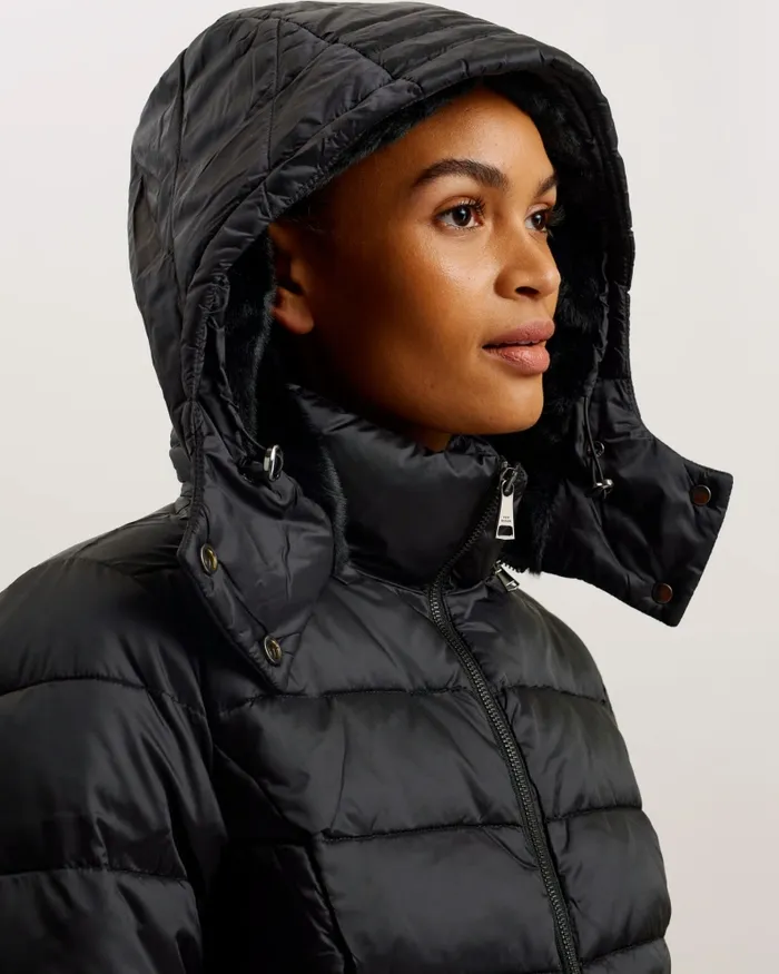 Women ABBIIEE 8211 Belted Padded Coat With Detachable Hood Black Ted Baker Coats and Jackets