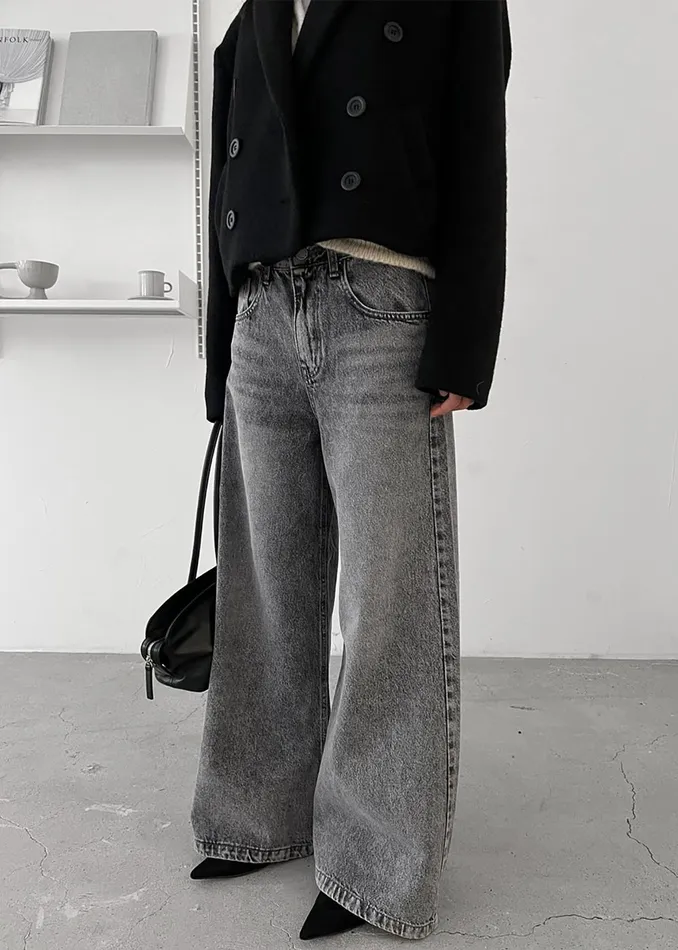 Women Alani Wide Leg Jeans 8211 Black Wash The Frankie Shop Bottoms