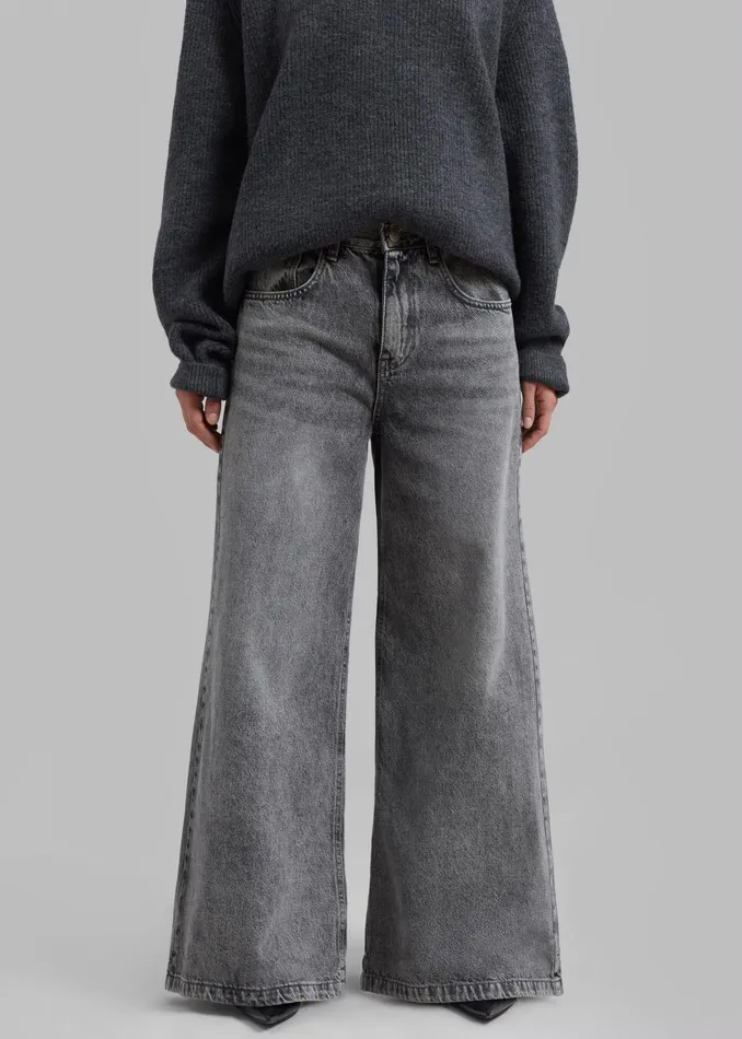 Women Alani Wide Leg Jeans 8211 Black Wash The Frankie Shop Bottoms