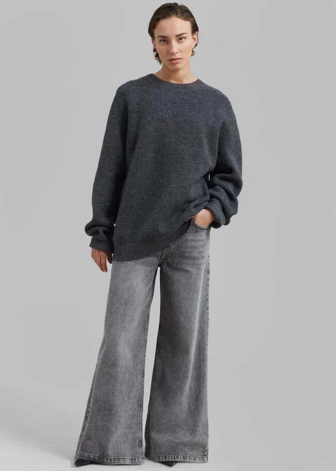 Women Alani Wide Leg Jeans 8211 Black Wash The Frankie Shop Bottoms