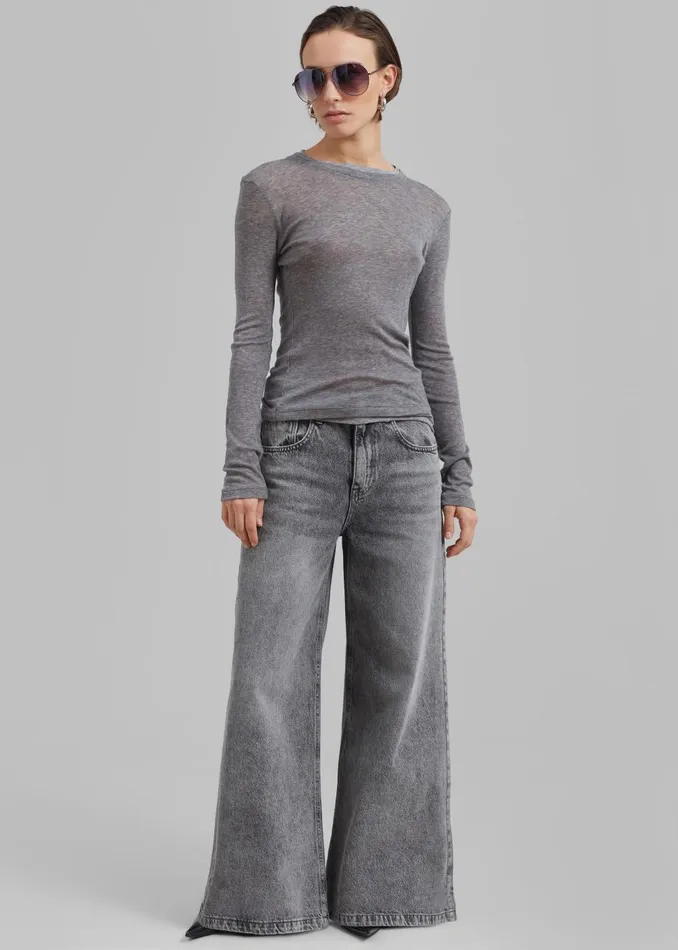 Women Alani Wide Leg Jeans 8211 Black Wash The Frankie Shop Bottoms